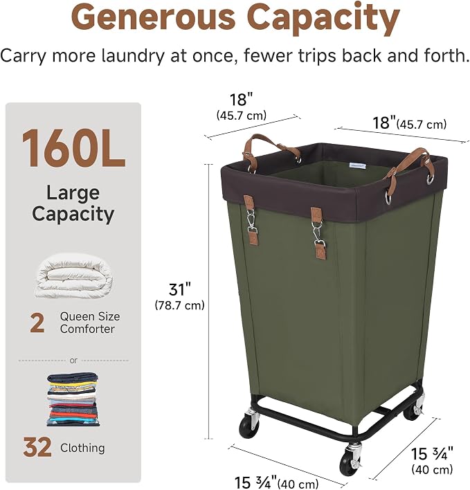 StorageWorks 160L Laundry Basket with Wheels, Rolling Hampers for Clothing - Image 3