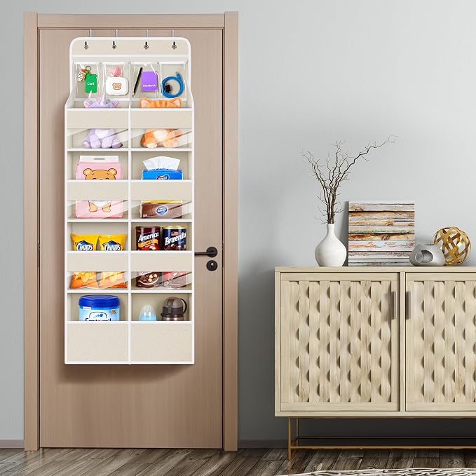 Univivi Upgraded Over Door Organizer for Baby Stuff, Beige Pattern, 5-Shelf - Image 6