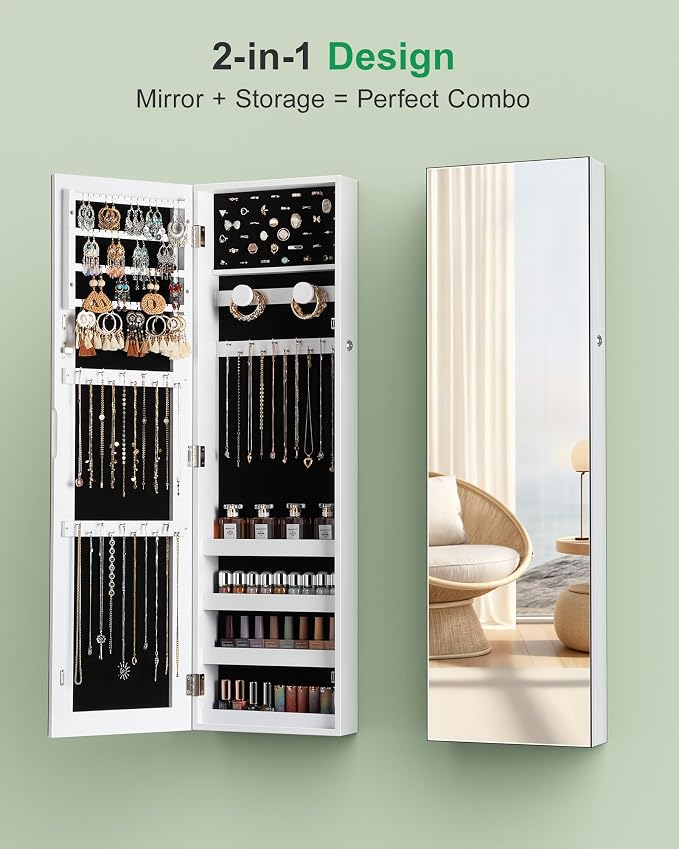 Nicetree Hanging Jewelry Cabinet, Jewelry Organizers and Storage, White - Image 6
