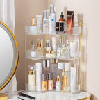 shuang qing 3-Tier Corner Bathroom Counter Organizer – Storage Shelf for Makeup, Perfume & Skincare, Space-Saving Countertop Tray Fits Bathroom, Dresser, Kitchen (White) by SHUANGQING
