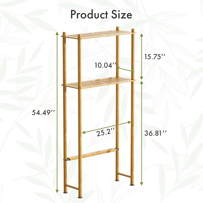 AmazerBath Bamboo Over The Toilet Storage Shelf, 2-Tier Over Toilet Organizer Rack, Freestanding Above Toilet Shelf for Bathroom, Laundry, Space Saver, Natural Color - Image 2