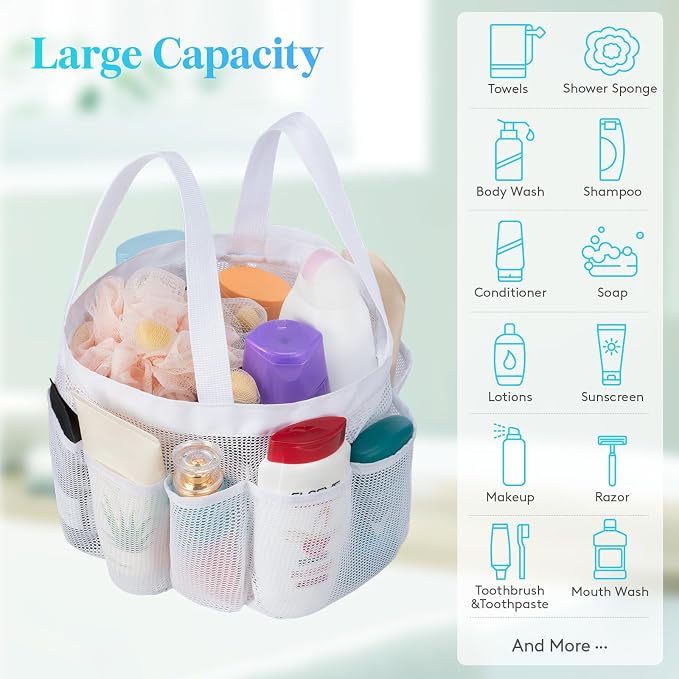 Lifewit Mesh Shower Caddy Portable, Dorm Room Essentials, 1 Pack, White - Image 4