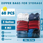 60 Pack Large 5 Gallon Storage Bags with Zipper Top, 18 x 24in Zipper Bags - Image 2