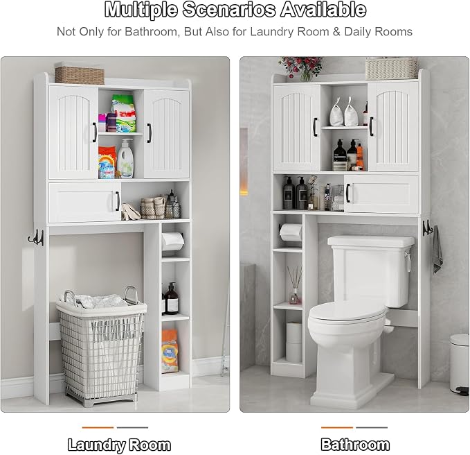 Vabches Over The Toilet Cabinet with 2 Barn Doors & Sliding Door, White - Image 6