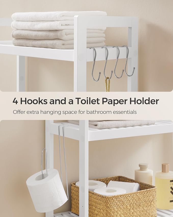 SONGMICS 3-Tier Bamboo Over The Toilet Storage, Adjustable Shelf, 66.9''H - Image 8