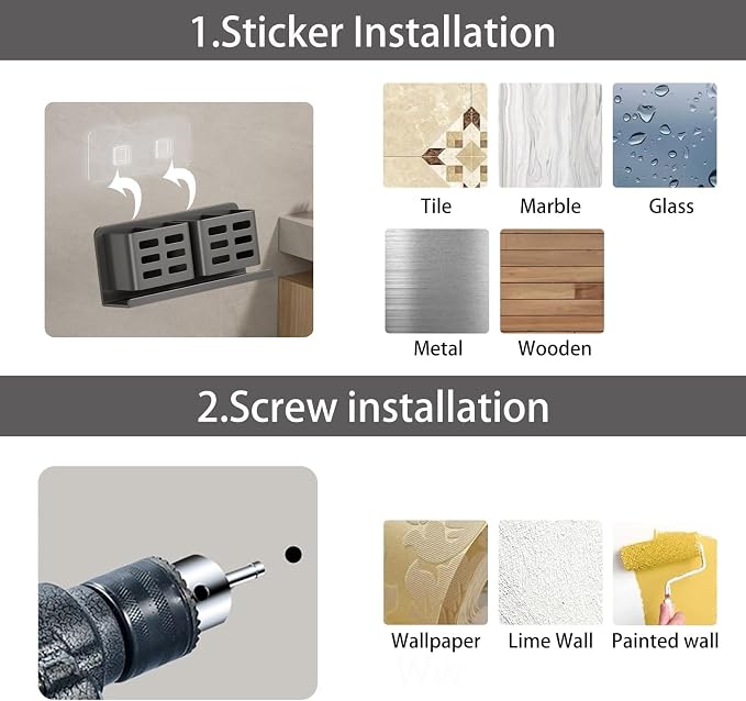Aluminum Toothbrush Holder， Wall-Mounted，Bathroom Rack，4 Slot，Grey - Image 7