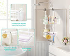 HapiRm Hanging Shower Caddy Organizer - No Drilling Shower Shelves with Hooks and Toothbrush Holder, Rustproof 304 Stainless Steel Bathroom Organizer - White - Image 2