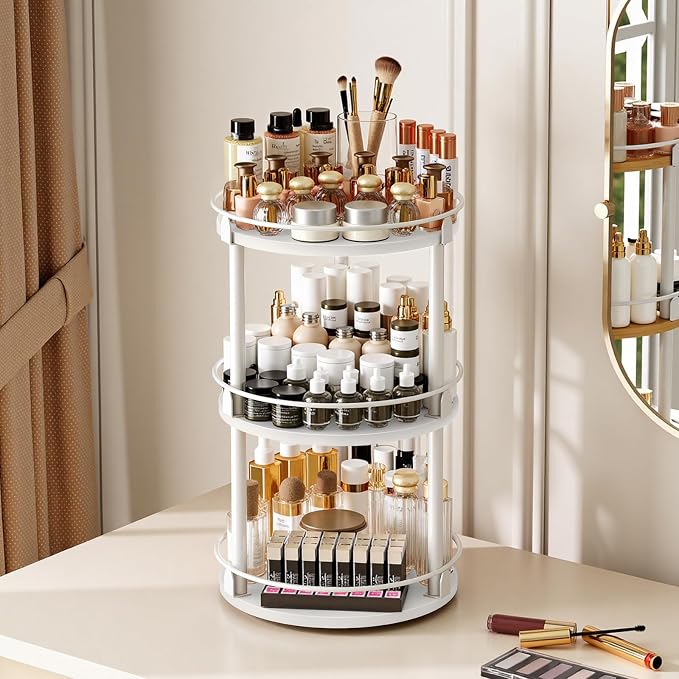 YATINEY Lazy Susan Organizer, Rotating Spice Rack, 3 Tier Spice Turntable Organizer, Industrial Turntable Spice Holder, for Kitchen Countertop and Cabinet, Compact and Versatile, White SR23WW - Image 7