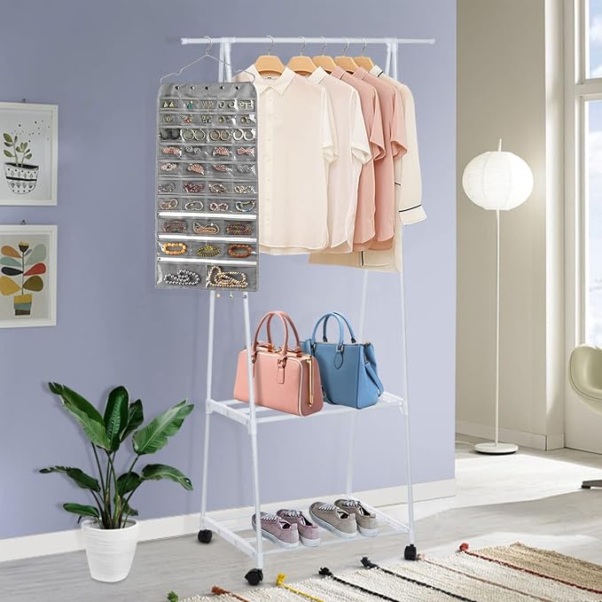 BB Brotrade Hanging Jewelry Organizer,Accessories Organizer,56 Pocket Organizer for Holding Jewelries (Grey-56 Pockets) - Image 4