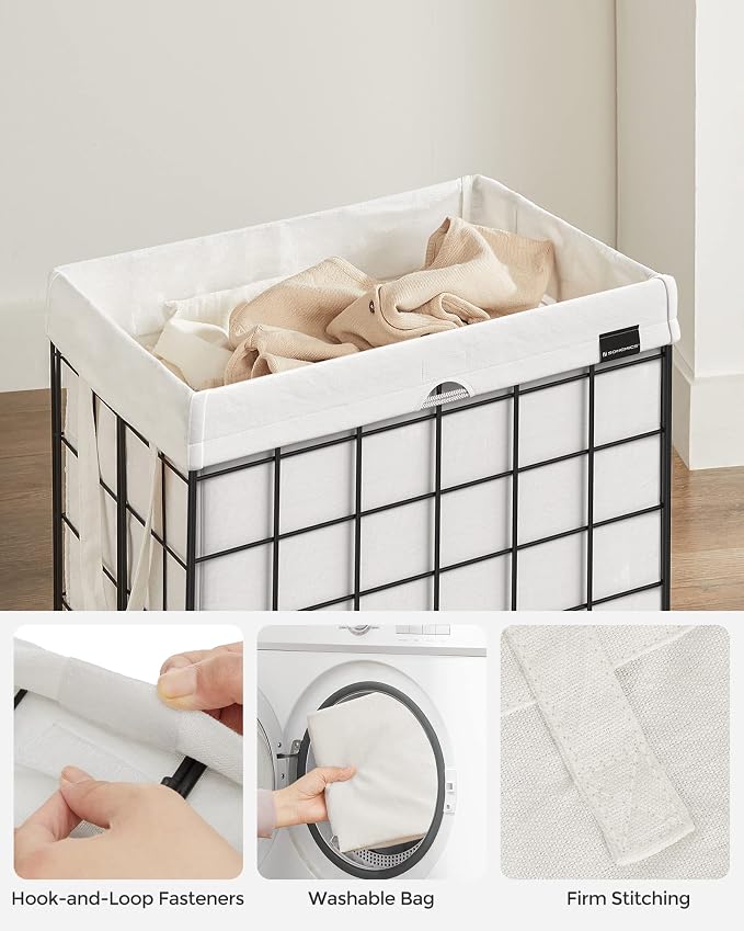 SONGMICS Laundry Hamper, 23.8 Gal. (90L) Laundry Basket, Collapsible Clothes Hamper, Black and White ULCB190W01 - Image 3