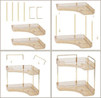 shuang qing 2-Tier Corner Bathroom Counter Organizer – Classic Storage Shelf for Makeup, Perfume & Toiletries, Space-Saving Countertop Tray Fits Bathroom, Dresser, Kitchen (Vintage Gold) - Image 7