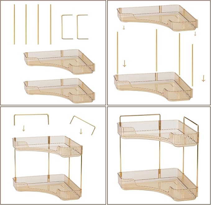 shuang qing 2-Tier Corner Bathroom Counter Organizer – Classic Storage Shelf for Makeup, Perfume & Toiletries, Space-Saving Countertop Tray Fits Bathroom, Dresser, Kitchen (Vintage Gold) - Image 7