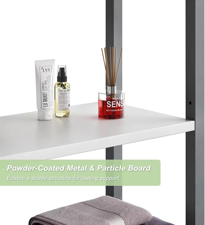 Kalrin Over-The-Toilet Storage Rack, 4-Tier Bathroom Organizer Shelf Over Toilet with Adjustable Shelf and Basket, Freestanding Space Saver Bathroom Shelves Above Toilet for Room (Gray- White) - Image 8