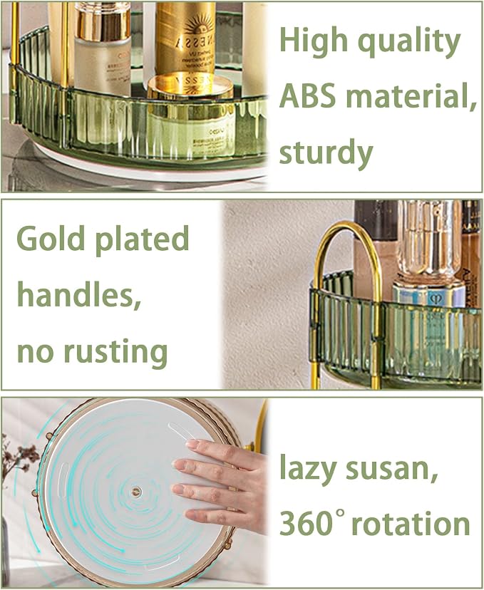 shuang qing Rotating Makeup Organizer for Vanity, High-Capacity Skincare Clear Make Up Storage Perfume Organizers Cosmetic Dresser Organizer Countertop 360 Spinning (Green, 3 Tier) - Image 2