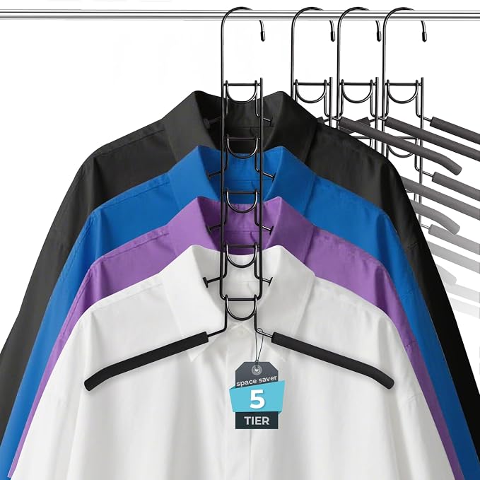 5 in 1 Multi Layer Hangers Space Saving with Non-Slip Foam Padded by Limogoo