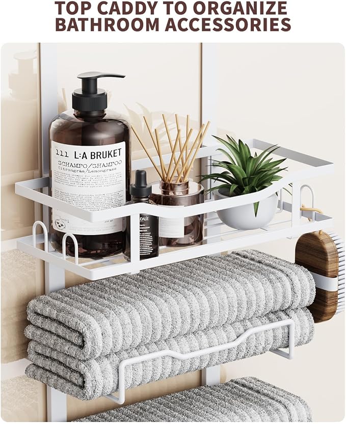 Aetyord Hanging Towel Racks for Bathroom No Drill - Over The Door 6-Tier Bath Towel Storage Organizer for Small Bathrooms - Back Door Large Tiered Towel Holder Hanger for Rolled Towels RV Camper White - Image 7