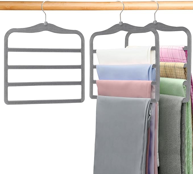 Closet Organizers and Storage, Magic Pants Hangers Space Saving, 4 Tiers Skirt Hangers, Jean Scarf Hangers, Closet Organizer Clothes Hangers, College Dorm Essentials Apartment Essentials-2 Pack by CLODSPAC