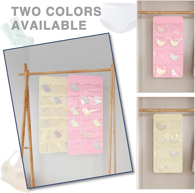 26-Pocket Hanging Closet Organizer for Socks and Underwear, Beige - Image 7