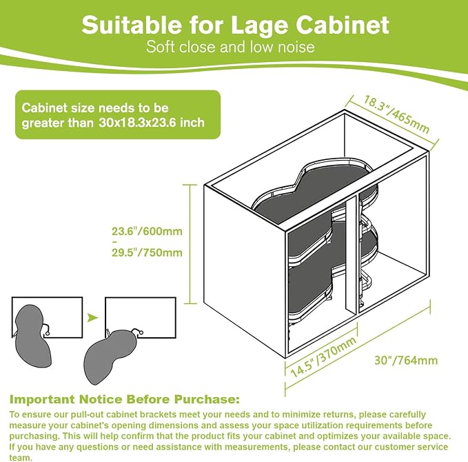 Blind Corner Cabinet Pull Out Organizer, Soft Close Swing Left Pull Out Cabinet Organizer 30inch, Corner Cabinet Lazy Susan for Cabinet Blind Shelf, 2 Tiers Tray, Adjustable Height - Image 2