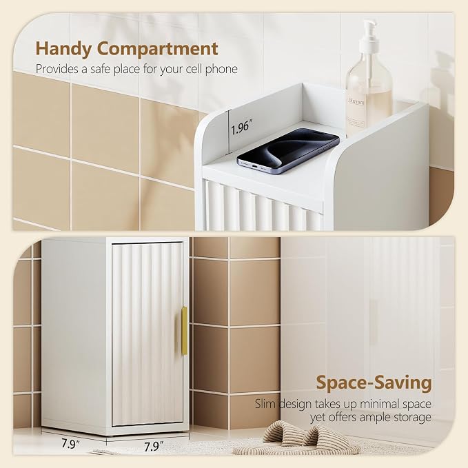 Yoobure Fluted Small Bathroom Storage Cabinet, Narrow Toilet Paper Cabinets - Image 7