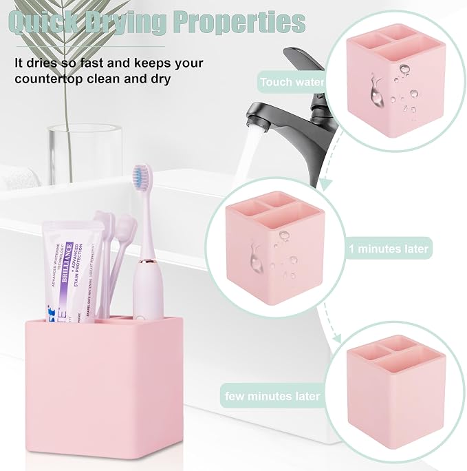 Diatomite Toothbrush Holders Tooth Brush Organizer - Blush Pink - Image 3