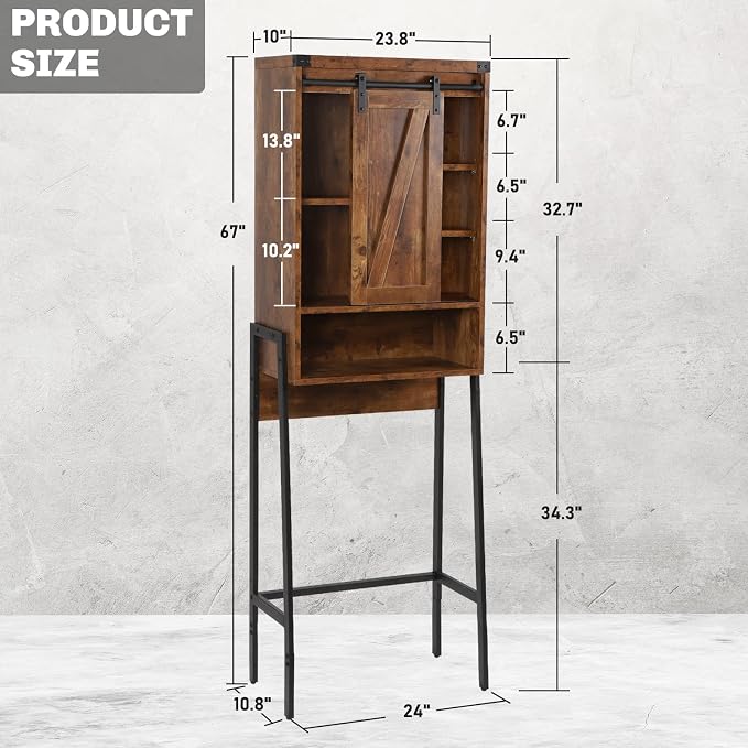 Over Toilet Storage Cabinet with Barn Door & Adjustable Shelves - Image 3