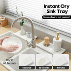 2PCS 10"x 5" Large Bathroom Sink Vanity Trays, Water Absorbing Diatomite Stone Quick Drying Mat for Kitchen Counter, Dish Rack Dispensers Sponge Holder Caddy Organizer, Marble White, 10"x 5" - Image 3