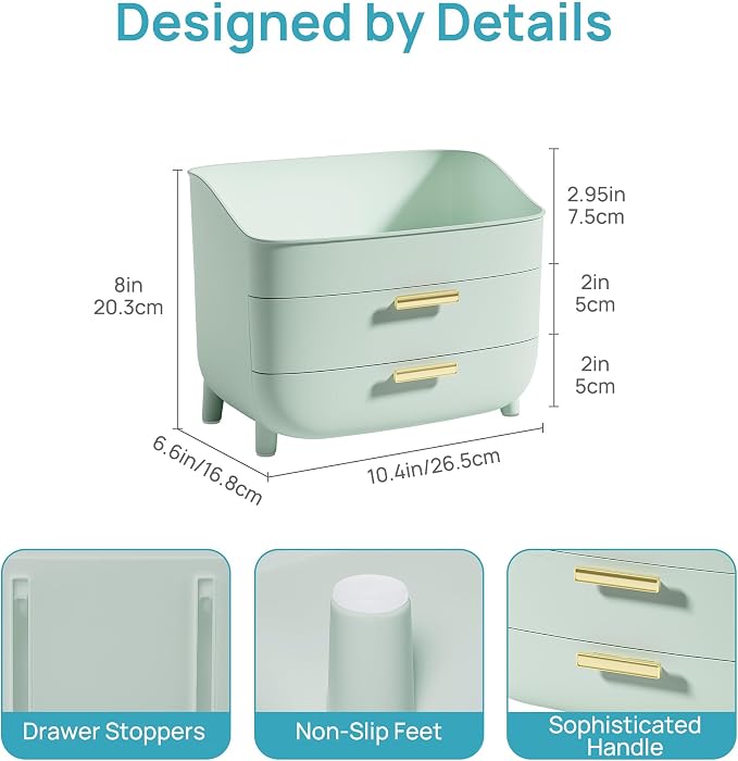 Vtopmart 3-Tier Skincare Makeup Organizer with Drawers, Green - Image 2