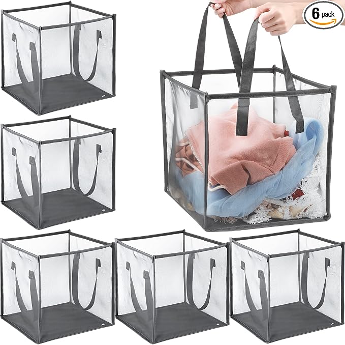 Zopeal 6 Pack Collapsible Mesh Laundry Basket, Grey, Single-layer by Zopeal