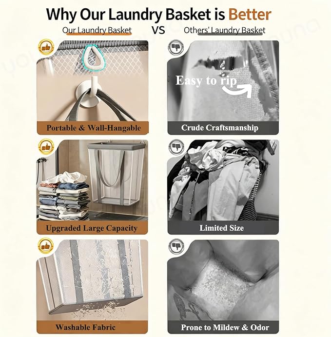 2 Pack Collapsible Laundry Hamper Mesh Laundry Caddy 64L Large Capacity - Image 2