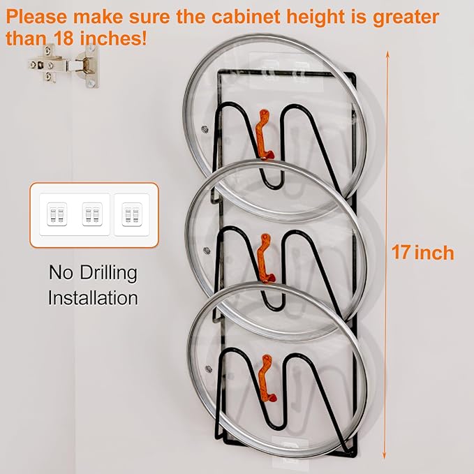 Durmmur 2 Pack Pot Lid Organizer, 6-Tier Lid Holder for Cabinet Door & Wall - Image 4