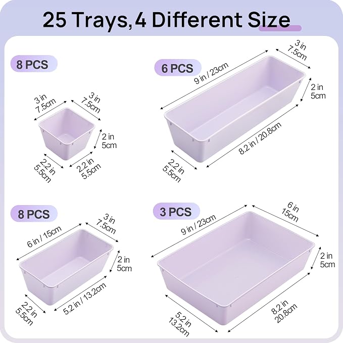 Vtopmart 25 Pack Plastic Drawer Organizers with Non-slip Rubber Pads - Image 2