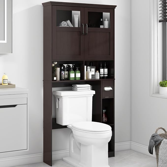 Vabches Over The Toilet Storage Cabinet with Doors & Paper Holder, Espresso by Vabches