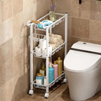 AOODA Laundry Room Cart with Top Detergent Holder, Metal Rolling Storage Cart Between Washer and Dryer, 3 Tier Narrow Laundry Room Organization and Storage with Wheels (White) - Image 8