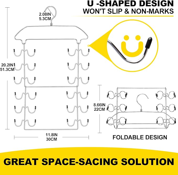 2 Pack Tank Top Hanger Space Saving, 360° Rotating Closet Organizers and Storage, 6 Tier Metal Bra Organizer with 24 Hanging Hooks, Small Space Solutions, RV Apartment College Dorm Room Essentials - Image 6