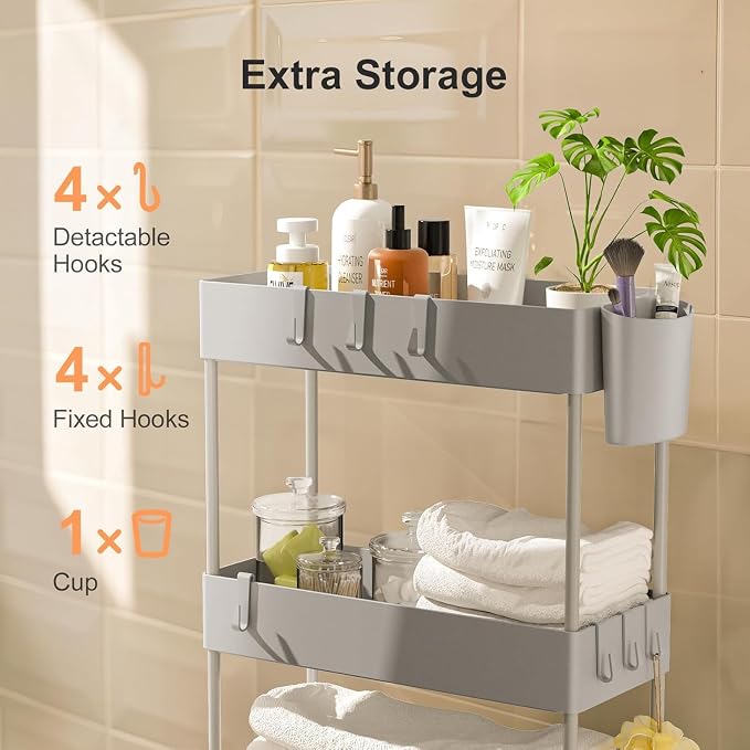 Pipishell 4 Tier Slim Storage Cart with Wheels, Laundry Cart, Gray - Image 5
