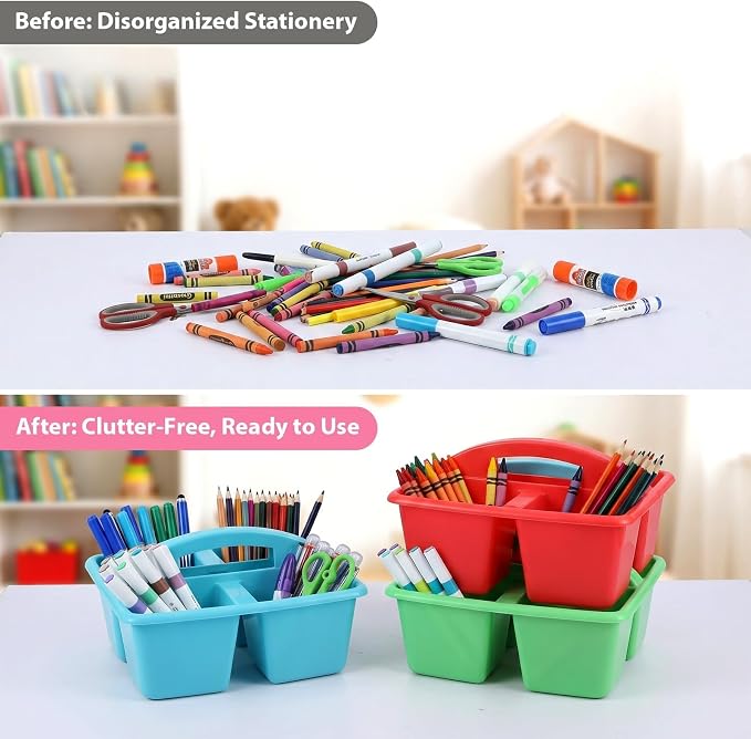 6 Pack 4 Compartment Classroom Caddy with Handle, Rainbow - Image 4