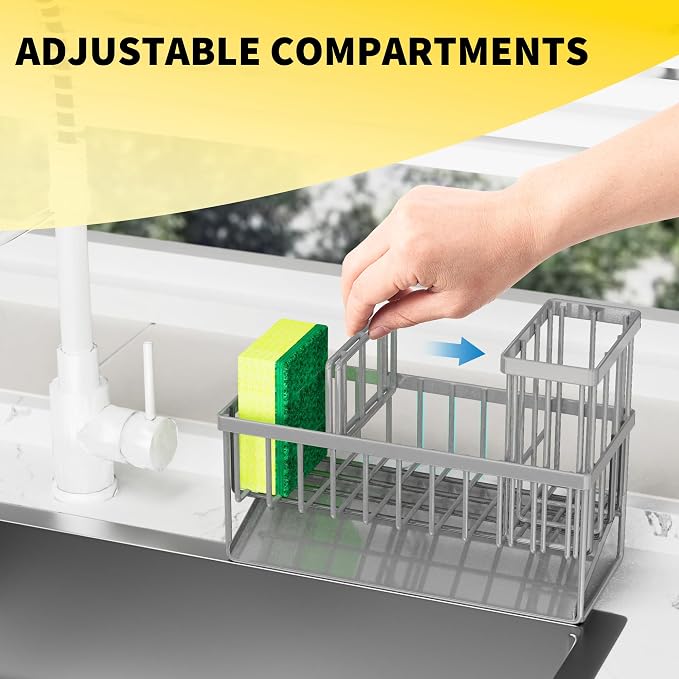Cisily Sink Caddy Organzier with High Brush Holder, Sponge Holder for Sink, 304 Rustproof Stainless, Kitchen Countertop Soap Dispenser Organizer, Gray Kitchen Decor and Accessories - Image 5