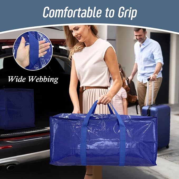 6 Pack Extra Heavy Duty Large Moving Bags with Strong Zipper, Blue | Comfortable Handles, Sturdy & Durable Clothes Storage Bags Totes Bins, Blue Packing Moving Boxes for College Supplies - Image 6