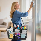 ZKOO Large Cleaning Caddy Bag with Handle, Built-in Sturdy Support Board, Adjustable Shoulder Strap, Multi-compartment Design Cleaning Supply Tote for Cleaners & Housekeepers (White) - Image 2
