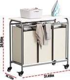 LINZINAR 3-Bag Laundry Hamper with Ironing Board, Beige 135L Laundry Sorter - Image 6