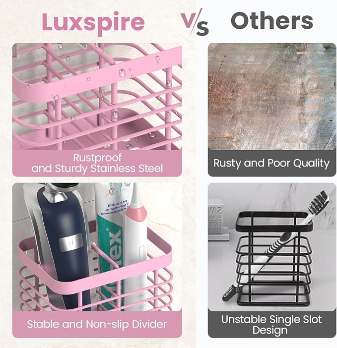 Luxspire Toothbrush Holders for Bathroom, Stainless Steel, 2 Slots, Pink - Image 4