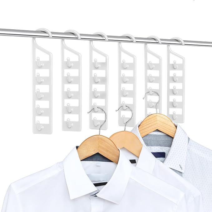 CraftyCrocodile Space Saving Hangers for Clothes - 6 in Pack, Heavy Duty Plastic, Multi Closet Space Savers for Shirts, Pants, Jeans, Sweaters - Hanger Organizer Space Saver, White by CraftyCrocodile