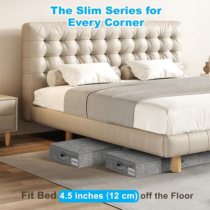 Under Bed Storage Container Bins 2 Pack, 4.5 Inch Slim Low Profile Underbed Clothes Storage Organizer for Dorm & Home, Use for Blanket and Toy Storage Box W/ Sturdy Bottom/Sides, Foldable Thick Fabric - Image 2