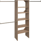 ClosetMaid SuiteSymphony Wood Closet Organizer Starter Kit with Tower and 3 Hang Rods, Shelves, Adjustable, Fits Spaces 5 – 10 ft. Wide, Natural Gray by Unknown