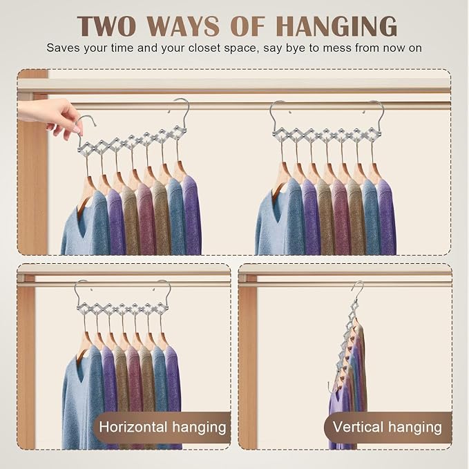 4 Pack Space Saving Hangers for Clothes: Extendable Metal Hangers - Image 4