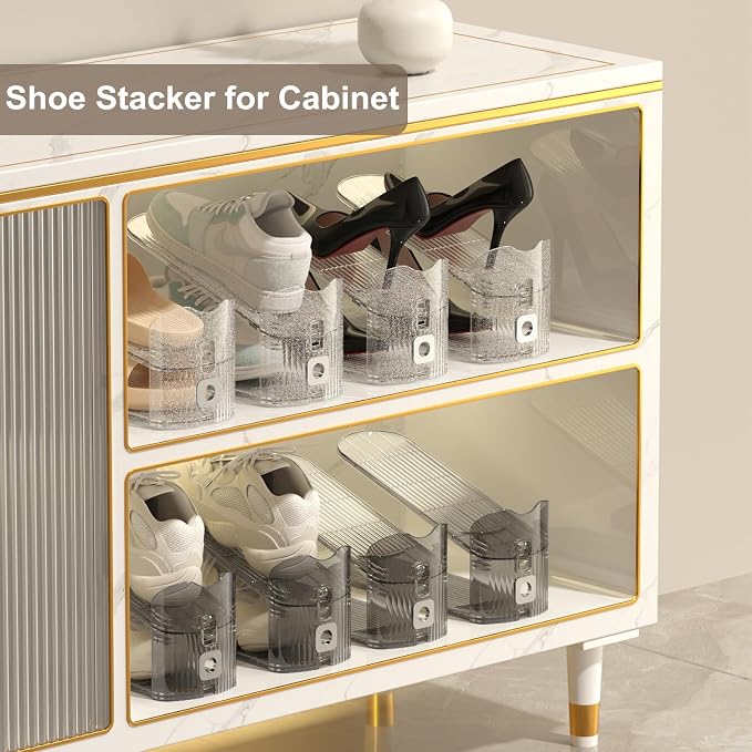 CiBiZi Adjustable Shoe Slots Organizers Clear Shoe Space Saver Shoe Stacker Shoe Rack Holder Oraganizers for Closet Cabinet Storage Grey 20Pack - Image 5