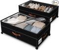 Under Bed Storage Organizer with Wheels, Rolling Under Bed Storage Containers with Clear Lid, Dual Zippers, Handles, Storage for Clothes, Shoes, Blankets, Toys,2-pcs Under Bed Drawers-Black by Kraftical