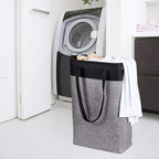 Laundry Basket with Handles Black&Grey-Slim Laundry Bin Collapsible Dirty Clothes Basket Narrow Laundry Bag Foldable Dirty Hamper for Camping, Dorms, Apartments - Image 2