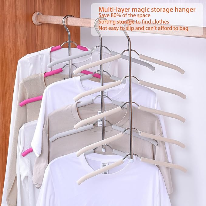 Blouse Tree Hangers Multi-Layer Clothes Hangers 3 Pack 5 in 1 Non Slip Space Saving Closet Organizer Stainless Steel Shirt Hanger Coats Hanger（Black） - Image 3